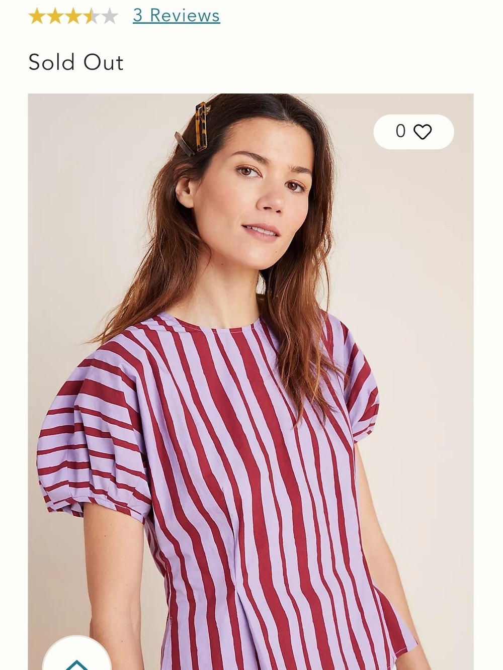 Anthropologie LINA Pink & Burgundy Striped Puff-Sleeve Blouse Mignon Doo - Picture 4 of 11